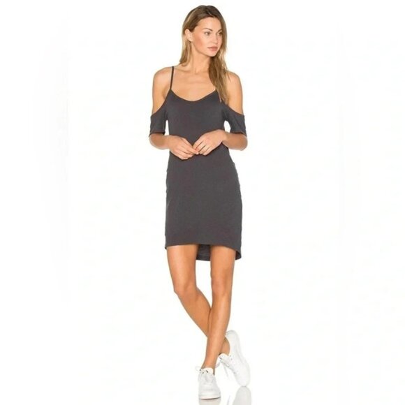 LNA Off The Shoulder Tee Dress T-shirt Mini Cut Out Open Shoulders Black Size XS - Picture 4 of 16